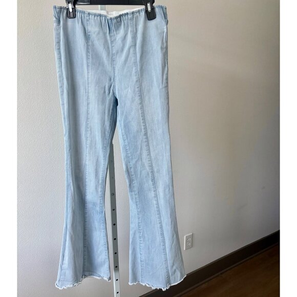 Ashley Mason Jeans 11 Blue Y2K Flare Light Wash High Rise Raw Hem Boho Soft Girl - Picture 5 of 15